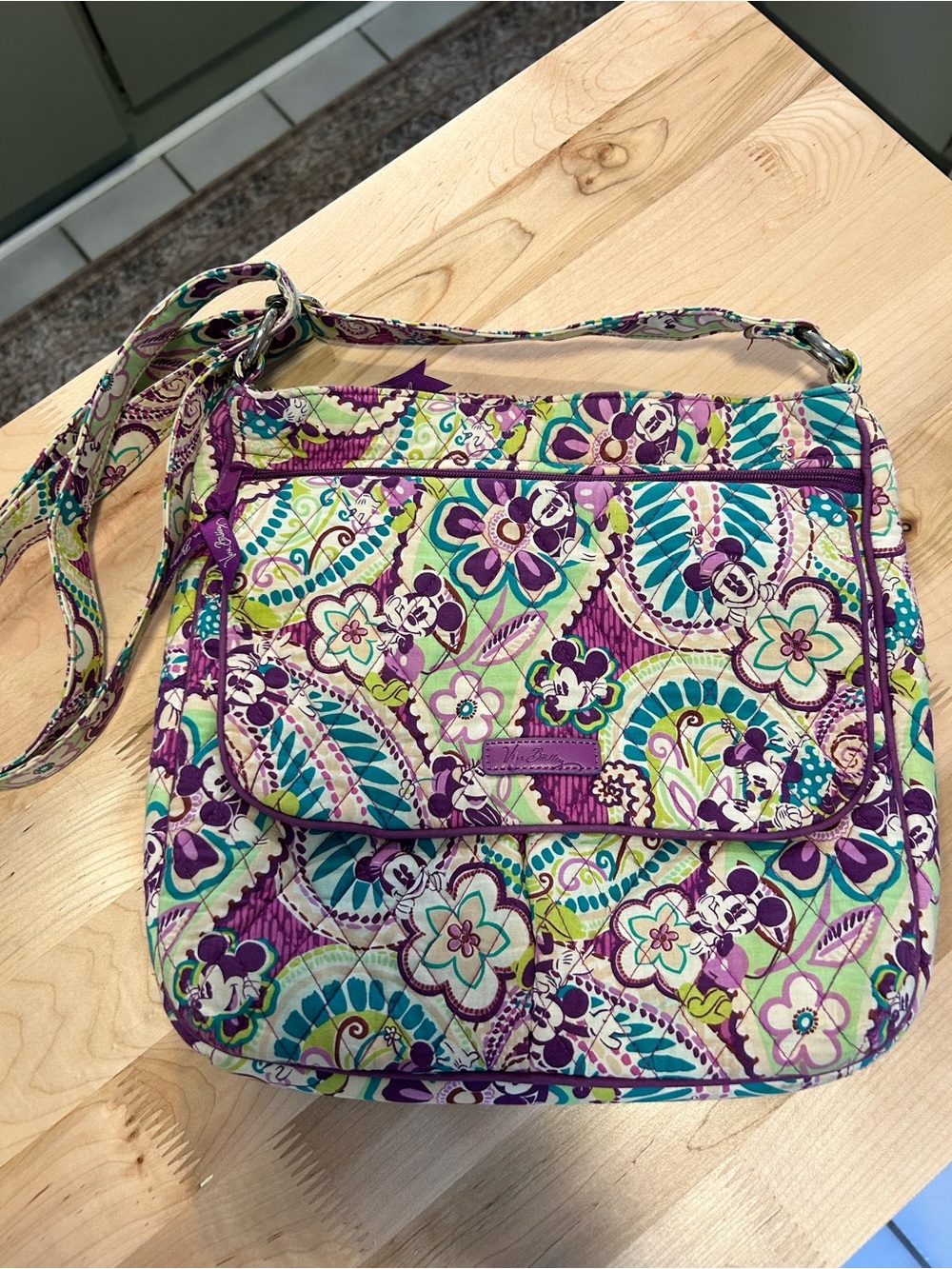 Vera Bradley Disney Floral Quilted Crossbody in Purple, Teal & Lime